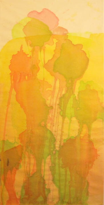 07-coulures vertes et roses-70x140 cm-encre sur papier